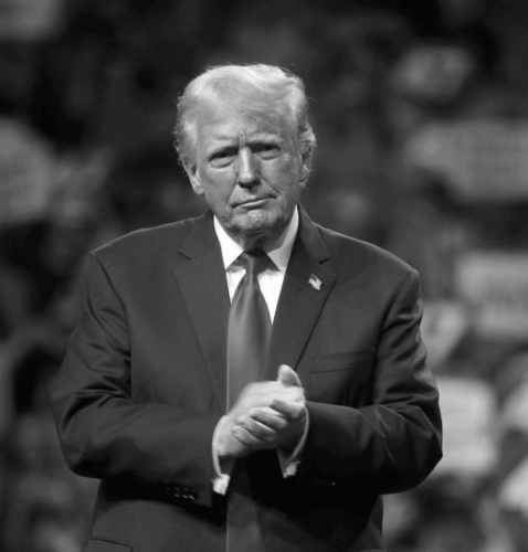 black and white photo of Donald Trump